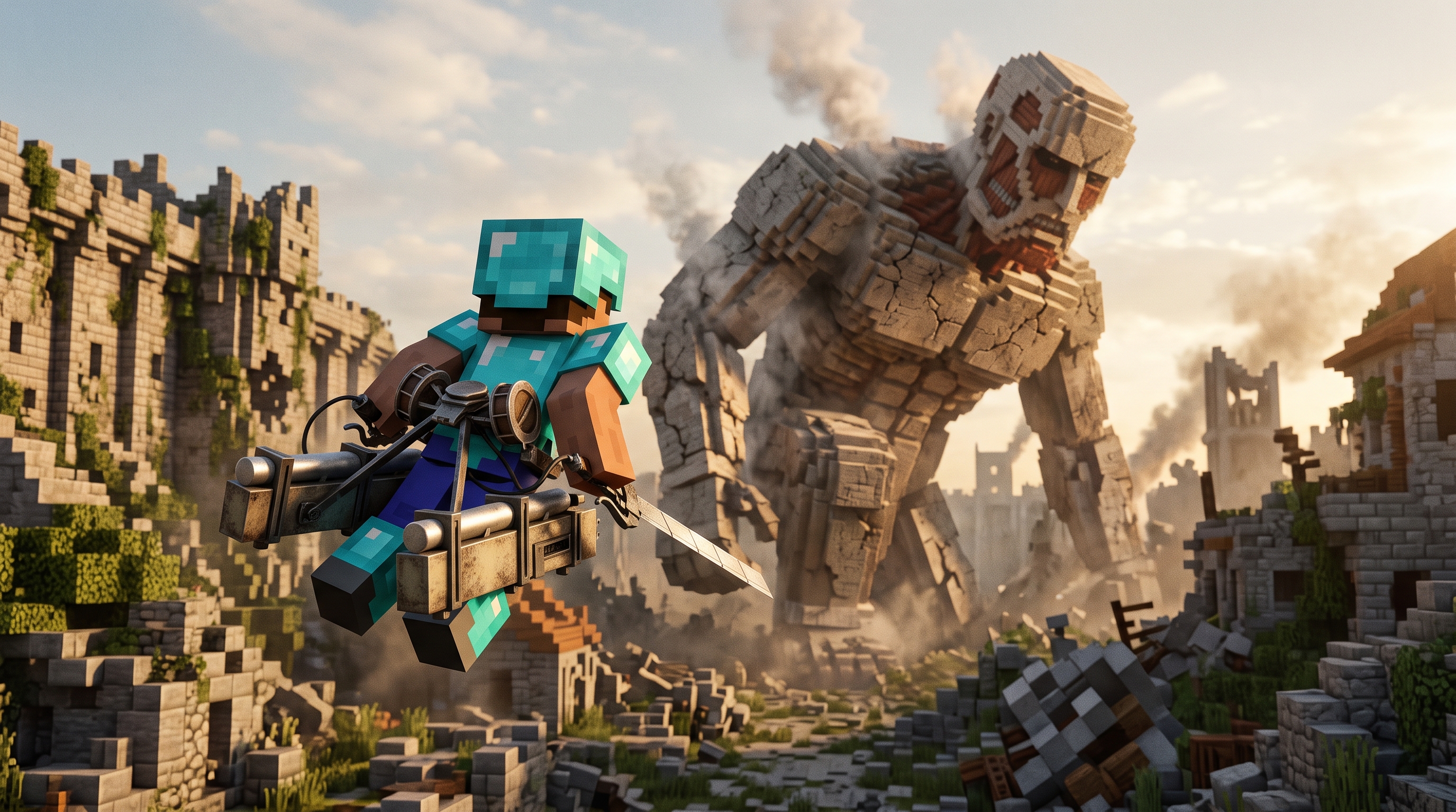 В Minecraft появился мод по «Атаке Титанов» с полётами на УПМ и боями с титанами